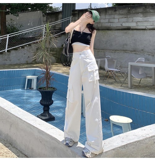Custom womens casual pants Pockets High Waist Streetwear wide leg workwear Casual women's pants & trousers cargo pants woman Custom womens casual pants Pockets High Waist Streetwear wide leg workwear Casual women's pants & trousers cargo pants woman