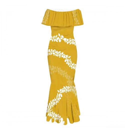 Custom Printed Logo Hawaiian Luxury Off Shoulder Party Evening Gown Polynesian Dress OEM Women Elegant Sexy Mermaid Dress Custom Printed Logo Hawaiian Luxury Off Shoulder Party Evening Gown Polynesian Dress OEM Women Elegant Sexy Mermaid Dress
